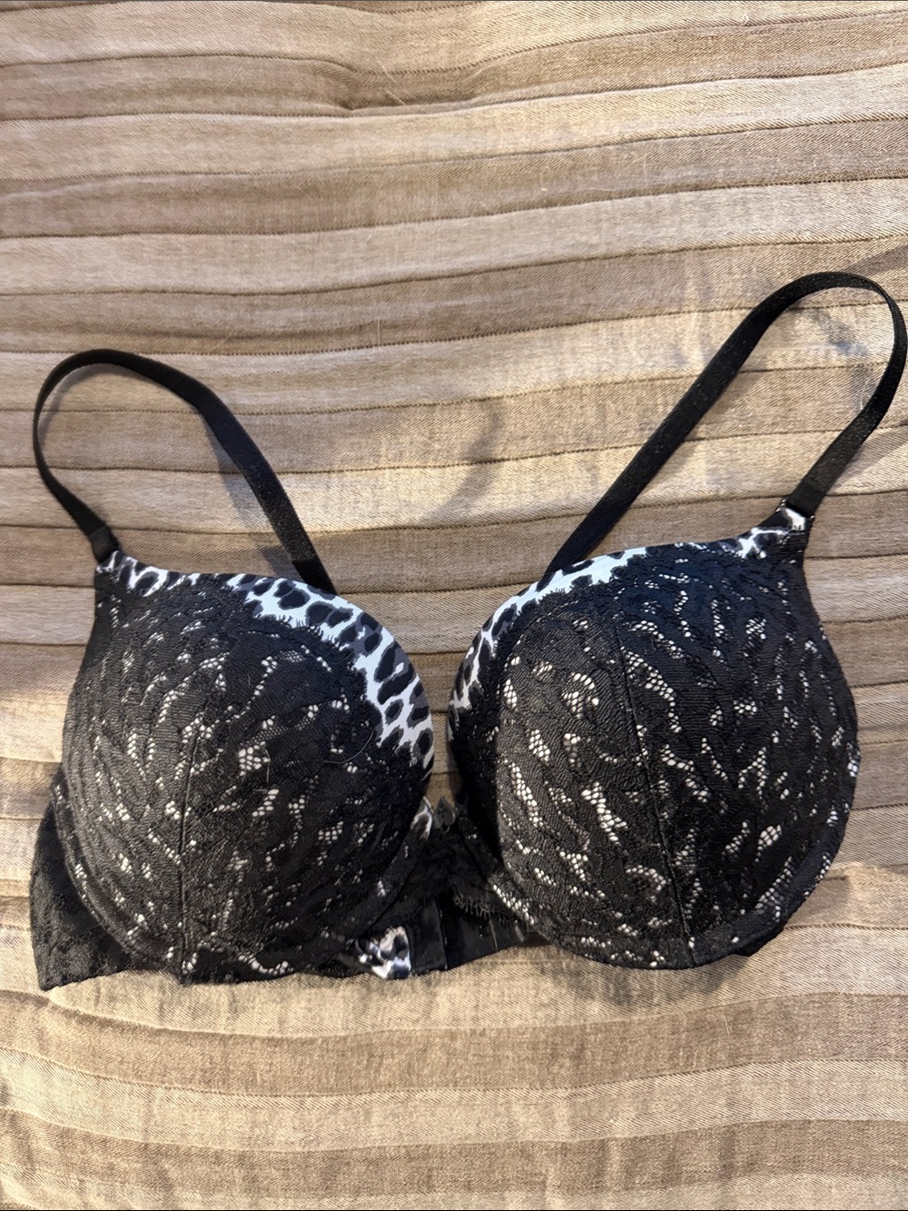 Blackheart Black Lace Bra with White Leopard Trim